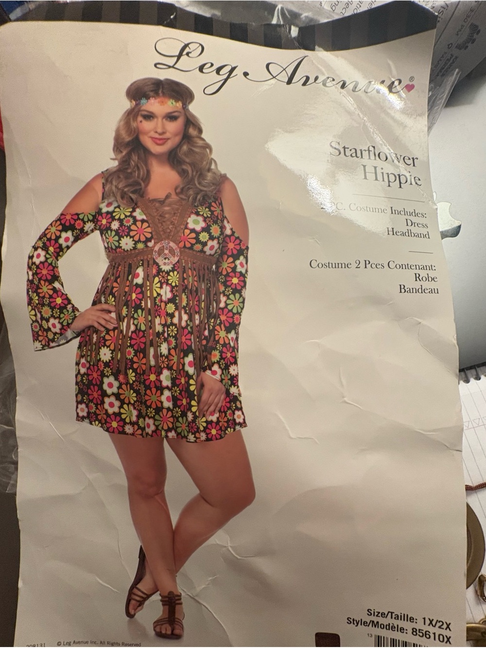 Leg Avenue Black Floral Fringe Hippie Dress with Headband and accessories 1X